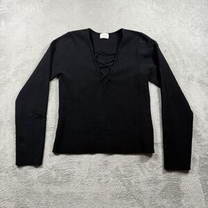 Aritzia Wilfred Tether Sweater Women Large Black Lace Up Ribbed Knit Long Sleeve